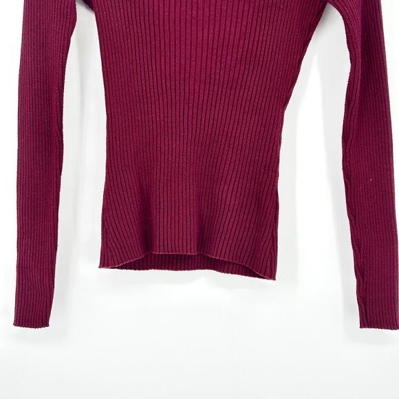Venus Womens Ribbed Knit Top Sz Small Burgundy Cotton V Grommet Neck Long Sleeve - Picture 4 of 11